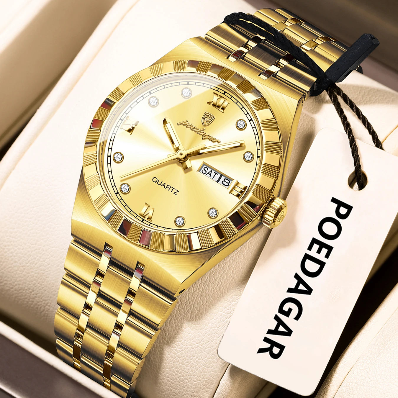 POEDAGAR Classic Steel – Ladies’ Quartz Watch with Date Display and Luminous Details