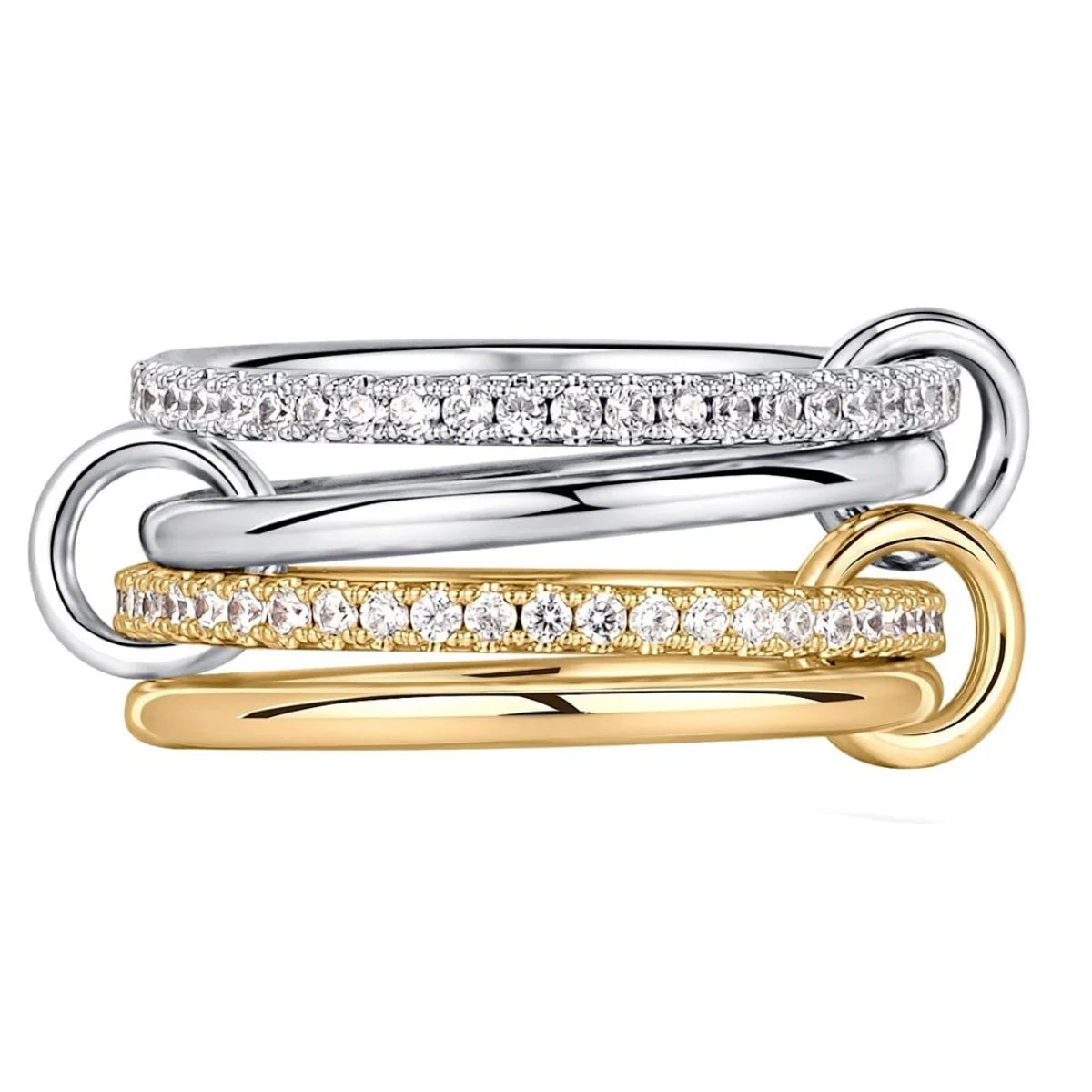 Premium Two-Tone Women’s Ring – Contemporary Four-Band Design in INS Style