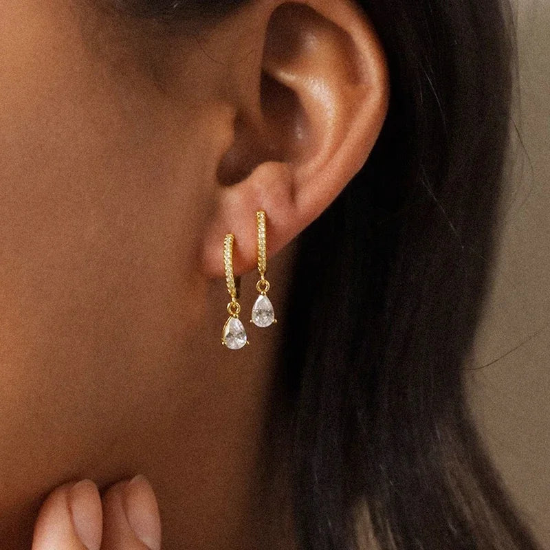 Elegant Gold-Tone Earrings – Cubic Zirconia Shine with a Modern and Delicate Design